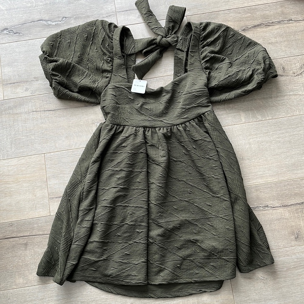 Olive green baby doll dress - tie in back